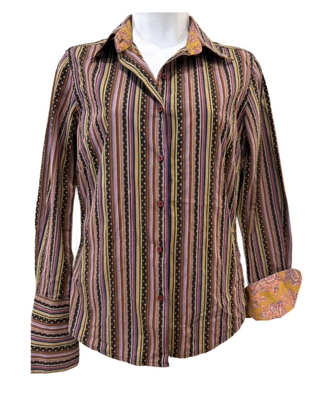 Robert Graham Striped Long-Sleeve Button-Up Top in Multicolor. Ladies 4